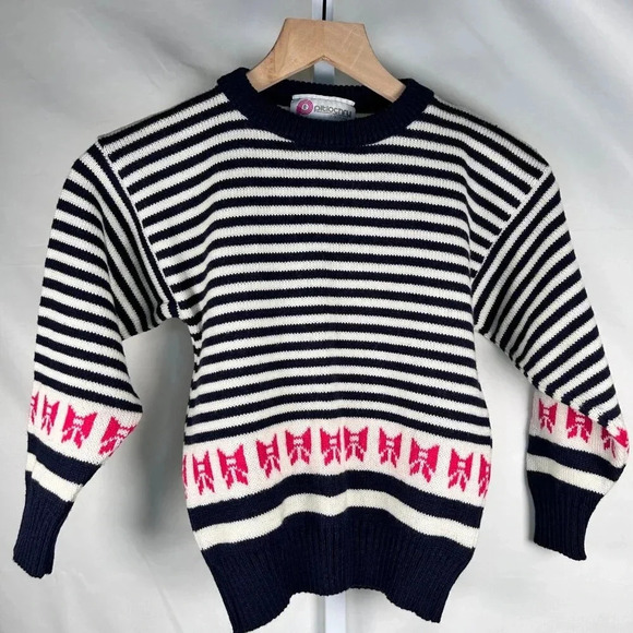 2/$30 Pitlochry of Scotland 30ins/76cms Kids Sweater Bow Stripes Preppy Wool - Picture 1 of 12